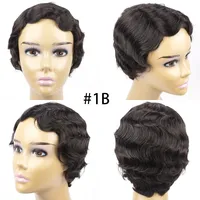 Perruque courte brésilienne coupe pixie en cheveux humains, coiffures à ondulations fines vraiment mignonnes pour femmes noires, perruques fabriquées à la machine