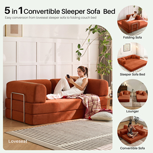 Free Shipping Convertible <b>Sofa</b> Bed Boneless Modular Couch Orange Fabric Memory Foam FloorLiving Room Compressed Couch in a Box - Product Image 4