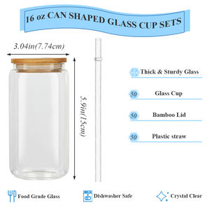 Gelas minum sublimasi 16oz dengan tutup bambu dan sedotan kaca dapat berbentuk gelas kaca borosilikat tinggi tahan panas - Product Image 3