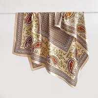 Écharpe de soirée carrée grande taille pour femme 2026, châle de 130 cm, imprimé cachemire arabe personnalisé, en polyester mat sergé et soie satinée