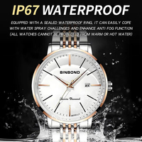 Jam Tangan Pria Binbond B30-2 Fashion, Tali Stainless Steel, Mesin Quartz, Tahan Air, Kalender, Dial Lengkung