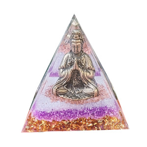 Pyramide en cristal de Guanyin, résine époxy, artisanat, décoration de la maison, cadeau, sculpture artistique, ornement, violet, blanc, or - Product Image 5