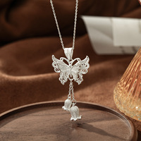 Collier Pendentif S999 en Argent Pur avec Breloque Papillon, Gland et Clochette, Bijou de Luxe Personnalisé pour Femme, Cadeau de Mariage ou de Fête