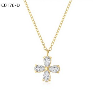 Collier pendentif fleur Amy Amy plaqué argent avec zircon cubique taille marquise, bijou classique pour femme, idéal pour le quotidien, cadeau - Product Image 3