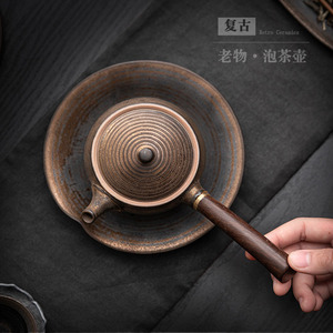 Retro Ceramic Teapot With Wooden Handle <b>Small</b> Side Handle <b>Tea</b> <b>Pot</b> For Home Use - Product Image 2
