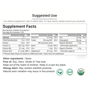 Tabletas de Espirulina Orgánica, el Mejor Superalimento Vegano Crudo para Desintoxicación Natural, Antioxidante, Refuerzo Inmunológico, 180 Tabletas, Rico en Vitaminas y Proteínas - Product Image 2