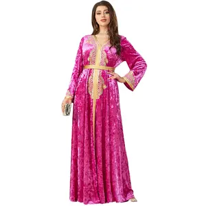 Abito da sera arabo islamico abito da sera di lusso ricamato floreale elegante musulmano medio oriente in velluto inverno Abaya