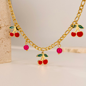 BASQUESUN Usine En Gros Personnalisé Version Coréenne Nouveau Acier Inoxydable Goutte <span class=keywords><strong>Gomme</strong></span> Cerise Ins Style Niche Design Bracelet Femme - Product Image 5