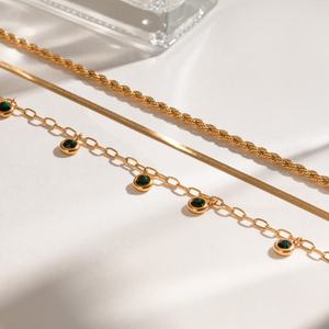 Fashionable Stainless Steel Green Rhinestone <b>Necklace</b> 18K <b>Gold</b>-plated Multi-layer Layered <b>Necklace</b> with <b>Simple</b> Collarbone Chain - Product Image 2