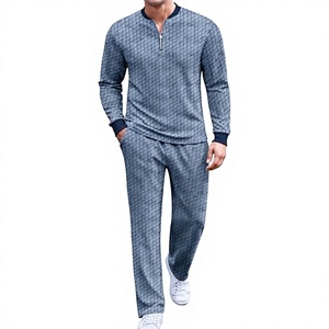 Mens 2 Piece Jacquard Leopard Print Quarter Zip Elastic Waist Spandex Polyester <b>Tracksuit</b> Set Long Sleeve Casual Sports Outfits - Product Image 3