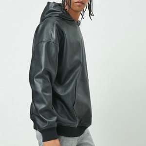 RUYI Fashion <b>Men</b> <b>Hoodie</b> Faux Leather <b>Hoodie</b> Pu Leather <b>Hoodie</b> for <b>Men</b> - Product Image 2