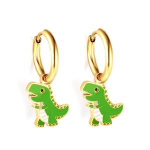 Aros Pequeños de Acero Inoxidable Coloridos, Chapados en Oro de 18K, Lindos Pendientes Infantiles con Diseño de Panda, Rana y Dinosaurio para Niñas - Product Image 6