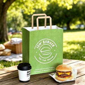 Bolsa de Papel Kraft Biodegradable Personalizada para Hamburguesas, Bolsa de Transporte para Comida para Llevar, Servicio de Alimentos, con Asa - Product Image 1