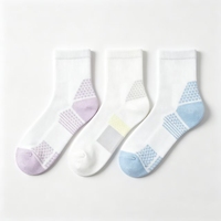 Chaussettes de sport montantes pour femmes et jeunes filles, antidérapantes, respirantes, en coton/nylon tricoté écologique, à rayures imprimées d'été, avec revers, logo personnalisé