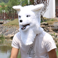 Masque de renard en gros avec yeux lumineux, accessoires de scène, masque animalier à bouche mobile et fourrure pour carnaval et fête costumée