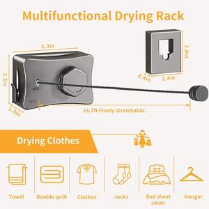 En gros Étendoir à linge mural rétractable réglable anti-affaissement pour le séchage et le rangement des vêtements - Product Image 2