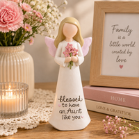 Offre Spéciale : Figurine d'ange en résine ODM, peinte à la main, ailes roses, tenant une fleur – Décoration inspirante pour étagère, cadeau pour tante, idéal pour les fêtes