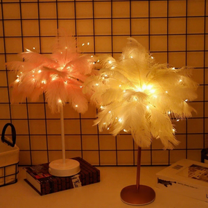 Nueva Lámpara de Mesa LED con Plumas de Cobre, Romántica y Decorativa para Dormitorio de Niña, Lámpara de Noche con Control Remoto - Product Image 4