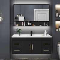 Vanit kamar mandi, hiasan kulit Modern mewah dengan cermin pintar Hotel Modern atau furnitur rumah bahan MDF lemari kamar mandi