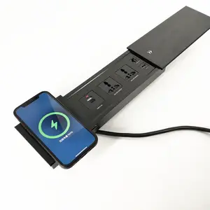 Office furniture Universal power outlet conference table electrical QI wireless charging USB-C data Sliding cover socket