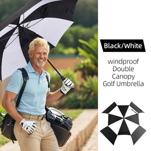 68inch <b>Windproof</b> Straight Style Double Canopy Golf <b>Umbrella</b> UV Protection Auto Open Close Custom Logo Compatible with Push Cart - Product Image 6