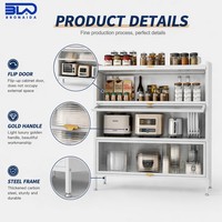 Armoire en métal multi-compartiments, buffet en acier avec étagères réglables pour un rangement facile de la vaisselle et des ustensiles de cuisine