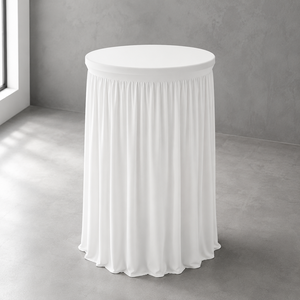 Wholesale White Cocktail Spandex <b>Round</b> <b>Table</b> Cover with Gathered Skirt <b>for</b> Banquet Halls Linen Rental and Wholesale Supplye - Product Image 1