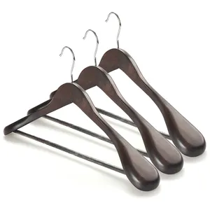 Assessed Supplier LINDON Retro Finished Broad Extra Wide Shoulder Deluxe Wooden Suit Coat Hangers with Bar