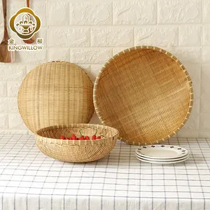Круглые плетеные кухонные фольклорные поделки Yanyi на заказ, Бамбуковая тарелка для упаковки еды, корзина для хранения детского питания