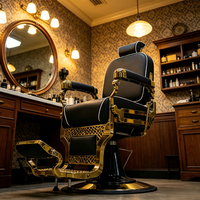 Fauteuil de Salon Hydraulique Inclinable Robuste et Moderne en Cuir PU, Acier Inoxydable Plaqué Or, Pivotant à 360°, Réglable en Hauteur, pour Salon de Beauté