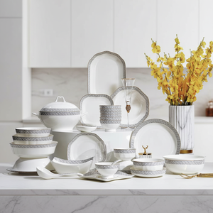 High-Temperature Fired High Translucency Lightweight Eco-Friendly Dishwasher Safe Bone China <b>Dinnerware</b> Set Utensils Luxury - Product Image 1
