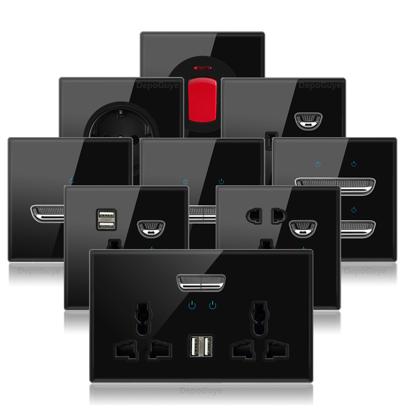 Black Tempered Glass Wall Switch Panel