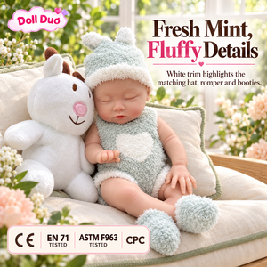 DollDuo Custom 13 inch Silicone <b>Reborn</b> Baby <b>Doll</b> Sleeping Newborn Mint Green Outfit Hand Painted Holiday Gift for Children - Product Image 2
