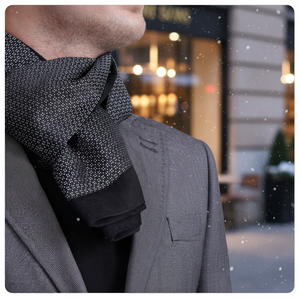 Exve Exclusive Elegant Double-Sided Jacquard Woven Black <b>Silver</b> Square Pattern <b>Scarf</b> Hat & Glove Sets Turkey - Product Image 3