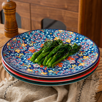 Ensemble d'assiettes en céramique de style bohème, motif ethnique coloré, assiette à dîner, assiette à fruits, assiette à steak, assiette à pâtes pour la décoration de la table de la cuisine à la maison