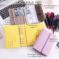 Ensemble de classeur de budget Hongbo personnalisé A6 avec classeur de budget A6, 4 enveloppes à fermeture éclair, cartes de suivi des factures et marqueurs 36 couleurs