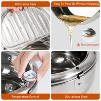 Friteuse américaine en acier inoxydable avec thermomètre, égouttoir à huile et grille anti-goutte, compatible gaz et induction