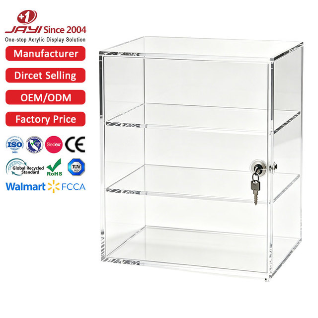 Factory Custom 3 Tier Clear Acrylic Display Case with Lock, Multifunctional Acrylic Case for Collectibles, Cosmetic, Jewelry