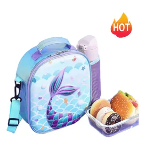 Sevimli denizkızları öğle yemeği çantası çocuklar için Mini soğutucu geri okul termal yemek Tote kiti kızlar için, erkek