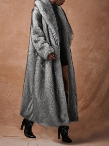 Nouvelle mode d'hiver, élégant manteau en <span class=keywords><strong>fausse</strong></span> <span class=keywords><strong>fourrure</strong></span> vintage simple à manches longues pour femmes, col rabattu, fermeture à un bouton, coupe ample - Product Image 3