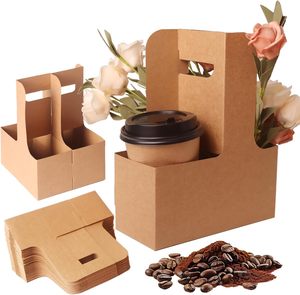 Support de tasse portable rose en gros pour café, lait, thé à emporter – Emballage en papier kraft - Product Image 1