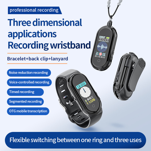 3D Versatile Design Smart Wristband AI Recorder Bracelet 3-in-1 Voice Recorder 256 Languages Real-Time Translation USB 128GB WAV