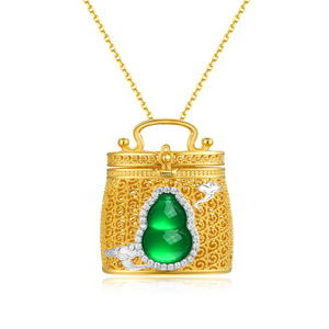 FYXL1281 Auspicious Fortune Traditional Chinese Style Golden Gourd Basket Pendant Buddhism Geometric Gold Plated Box <b>Chain</b> Gift - Product Image 3