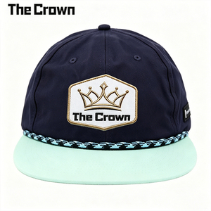 Custom Logo 6 Panel Structured <b>Flat</b> Brim Rope Hat Wholesale Bulk Navy Mint Woven Patch <b>Cap</b> With Decorative Rope Manufacturer - Product Image 2