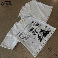 T-shirts pour hommes YOUMI, style streetwear décontracté, haute qualité, personnalisés, vintage, délavés à l'acide, effet usé, décolorés par le soleil, coupe carrée et courte