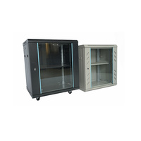 Armoire de serveur réseau murale en acier personnalisée 12U 19 pouces, porte en verre trempé noir, profondeur 450 mm, marque HTYZ, en stock