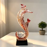Ornement en résine transparente en forme de queue de phénix, double oiseau, boule de cristal, figurine de table, décoration d'intérieur, cadeau de mariage