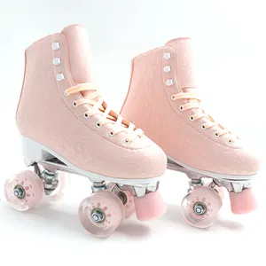 Junran 맞춤형 다채로운 가죽 PU 바퀴 내구성 쿼드 롤러 스케이트 성인 롤링 스케이트 신발 전문