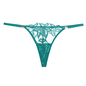 <b>Green</b> <b>Sexy</b> Lace Leaf Embroidery <b>Lingerie</b> Set Women Underwire Mesh Bra and Thong Panties 2 Piece See Through Underwear Set - Product Image 3