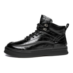 Bottes de neige montantes en cuir pour hommes, doublées de laine noire, semelle épaisse, à lacets, chaudes pour l'hiver, résistantes à l'usure, antidérapantes, chaussures d'extérieur - Product Image 5